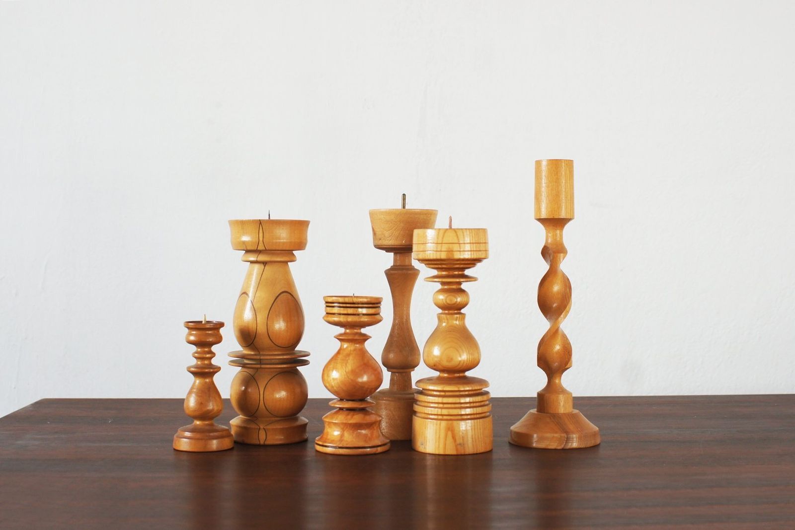 Scandinavian Wooden Candleholders, Set Of 6
