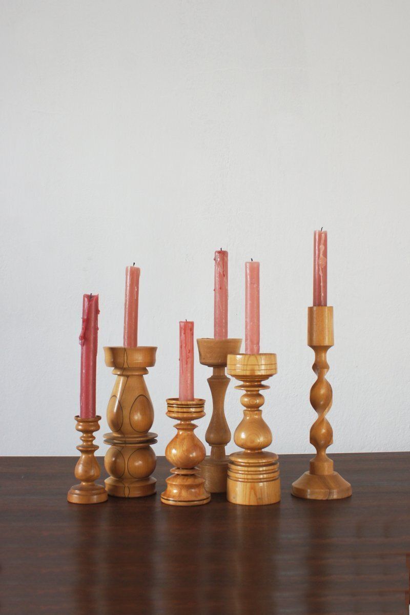 Scandinavian Wooden Candleholders, Set Of 6 photo for sale