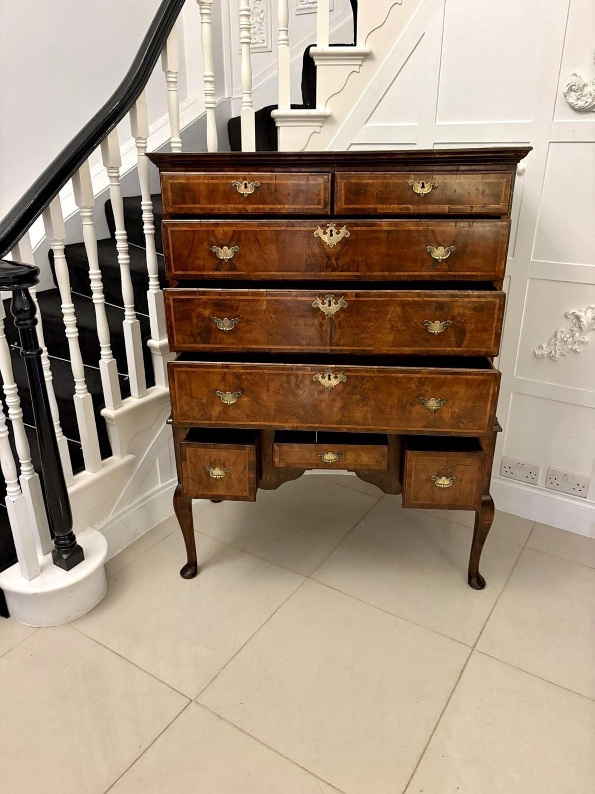 Furniture Exceptional Quality Early 18th Century Antique George I Walnut Chest On Stand photo