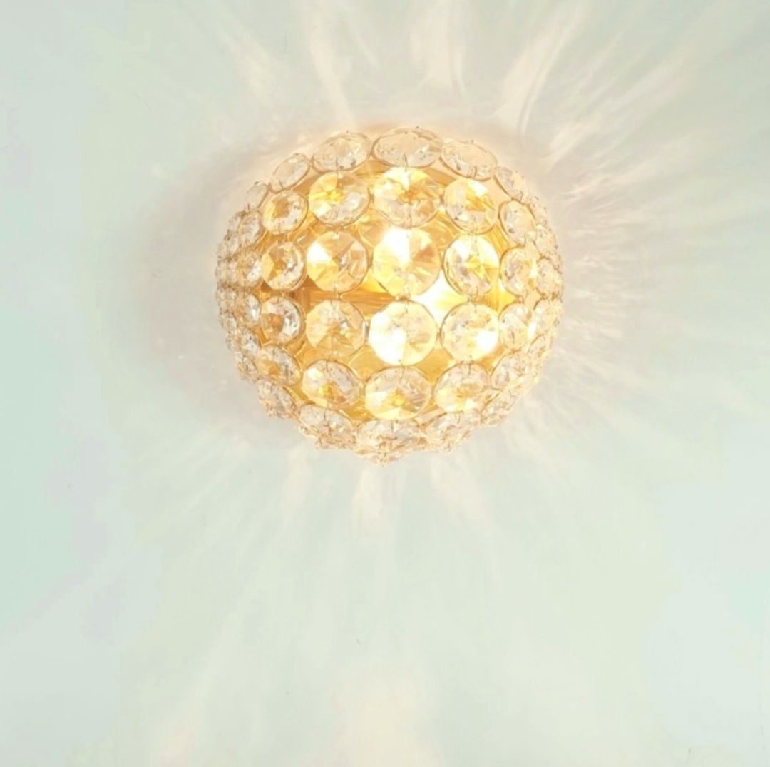 Mid Century Crystal Glass & Gilt Brass Wall Lamp From Palwa, Germany, 1970s photo buy