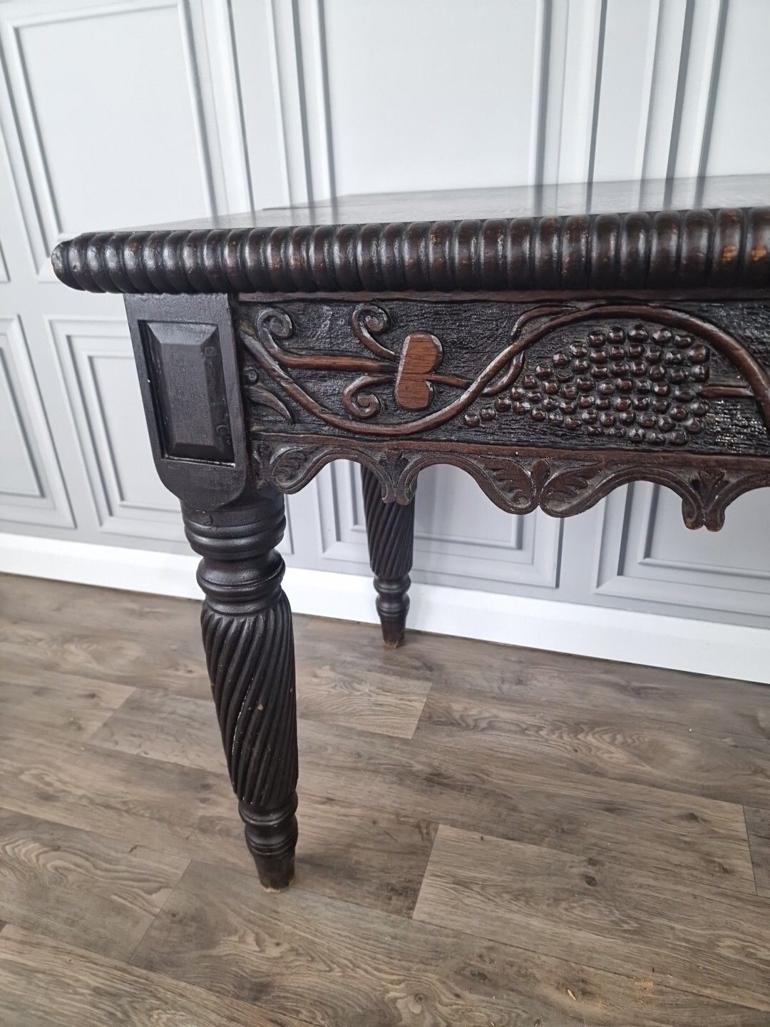 Furniture Antique Victorian Table Desk Hand Carved Hall Entry Console Writing Solid Wood photo