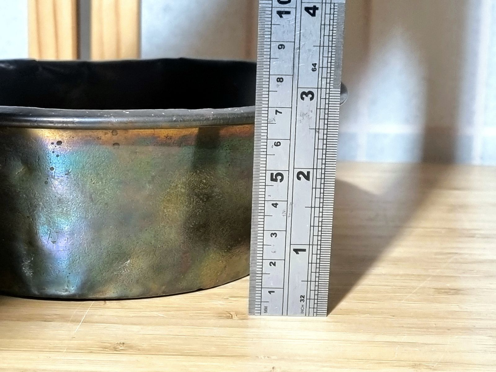 Antique Copper Kitchen Bowl, Patina Small Metal Dish, Primitive Farmhouse Decor photo vinterior