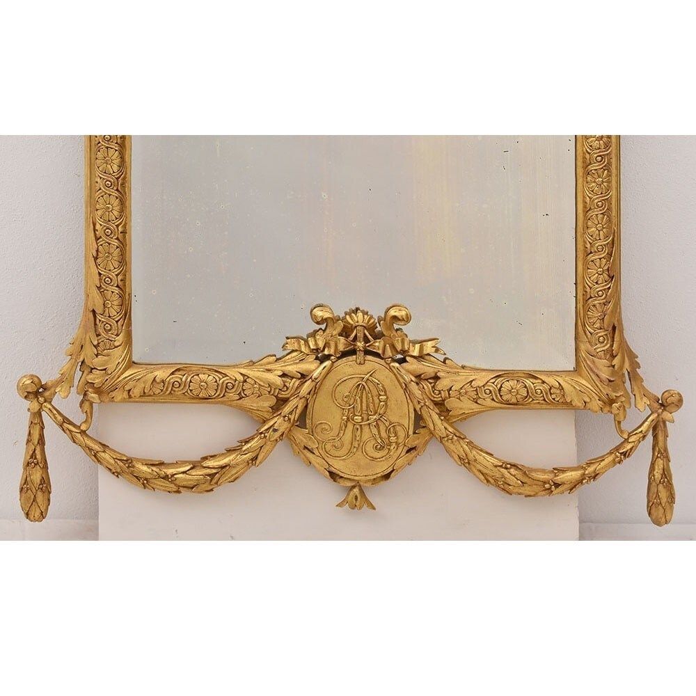 Antique Gold Leaf Wall Mirror Avec Laurel Garland, Carved And Gilded Wood Frame, XIX Century. (Spc193) photo buy