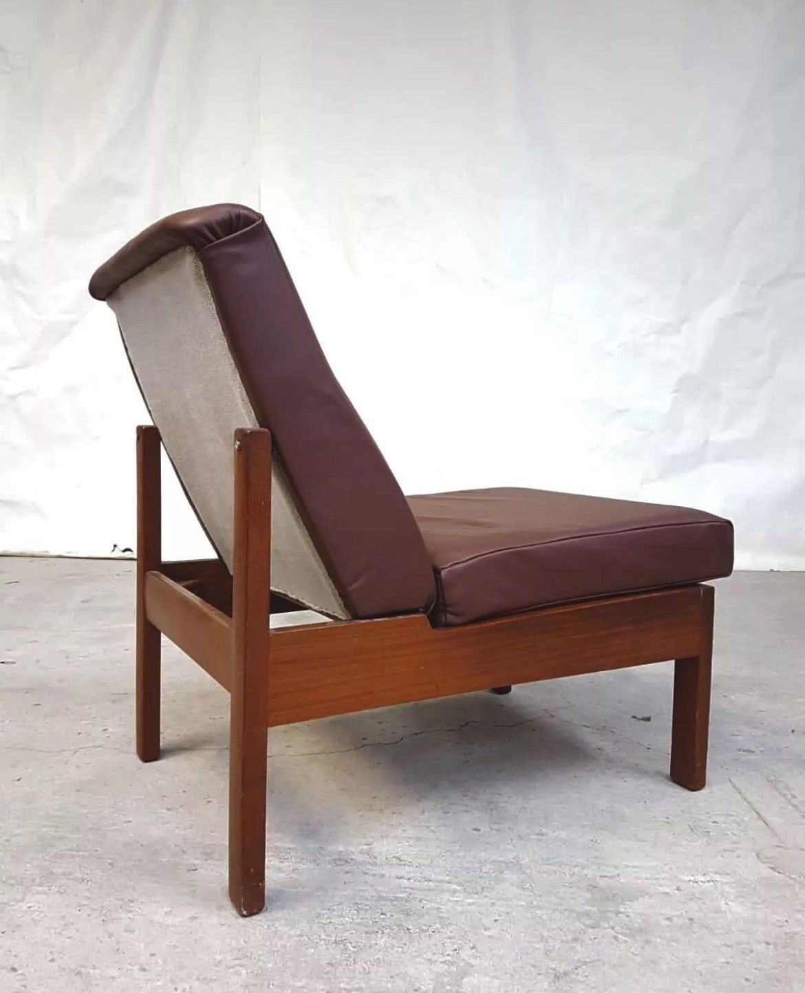 Vtg Mid Century 60s Teak Leather Restored Lounge Chair Danish *Delivery Avail photo furniture