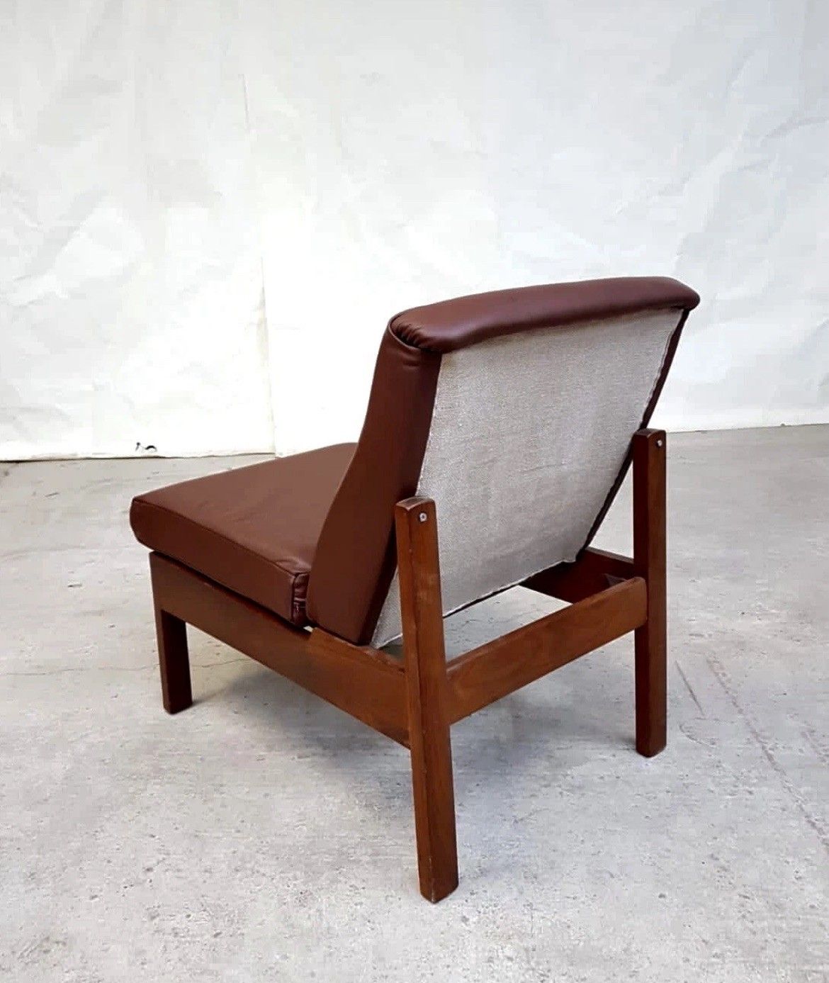 Vtg Mid Century 60s Teak Leather Restored Lounge Chair Danish *Delivery Avail photo Furniture