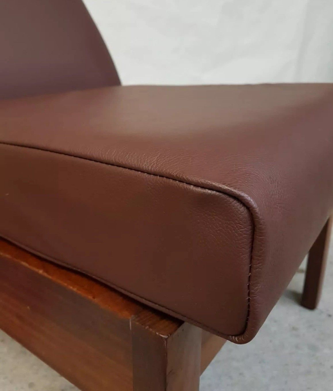 Vtg Mid Century 60s Teak Leather Restored Lounge Chair Danish *Delivery Avail photo vinterior