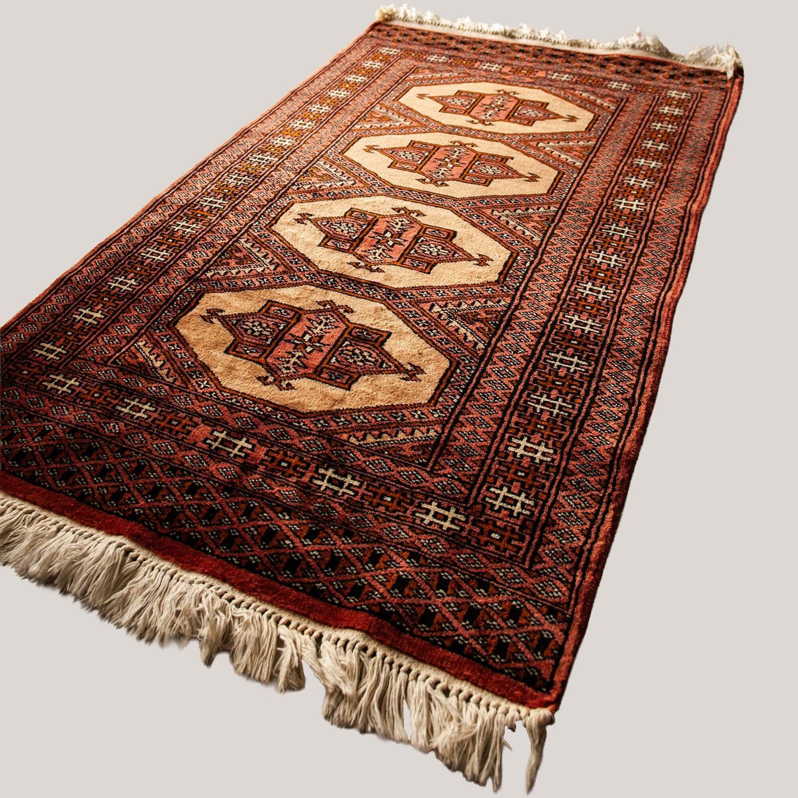 Turkmen Hand Knotted Wool Rug  Traditional Geometric Design Vintage photo for sale