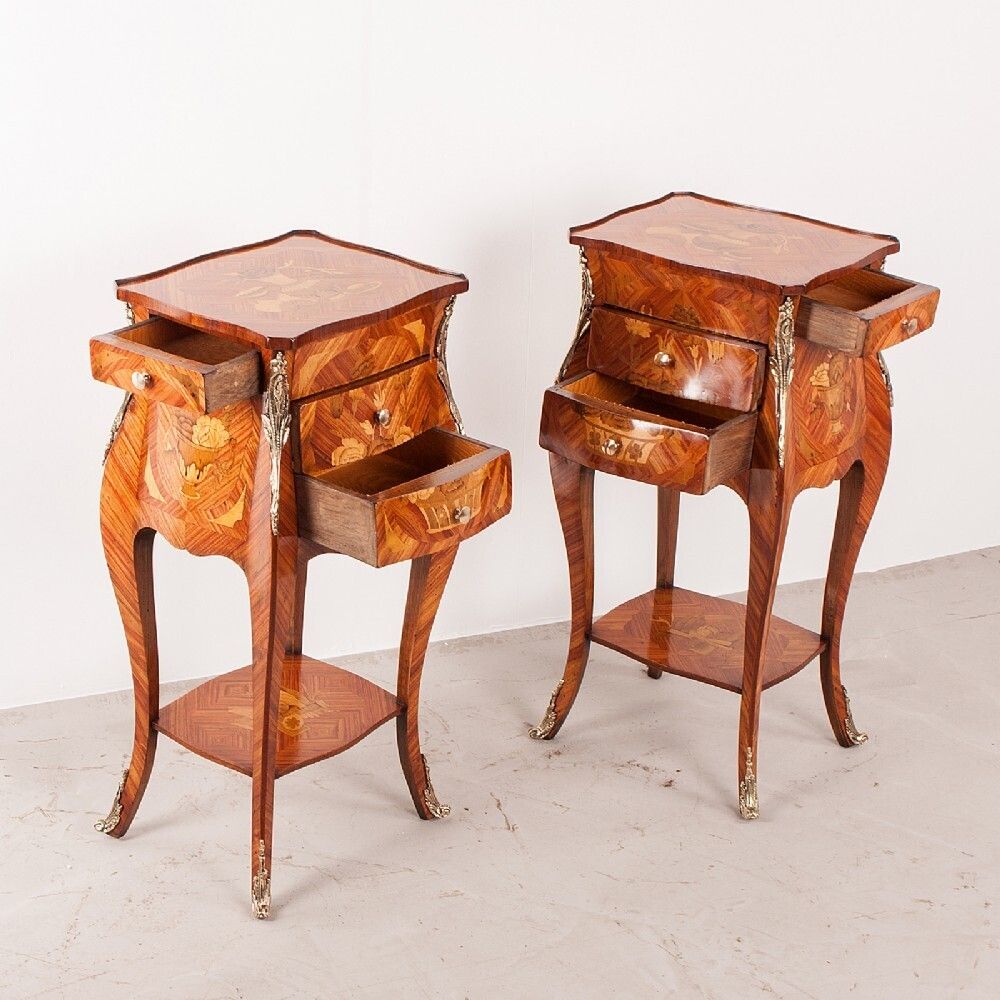 Superb Quality Pair Of French Marquetry Bedside Tables photo Furniture