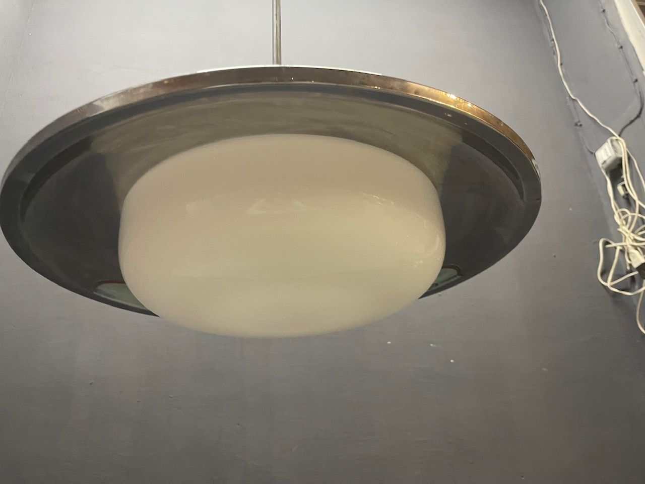Space Age Chrome Pendant Lamp Attributed To Gino Sarfatti, 1950s photo furniture