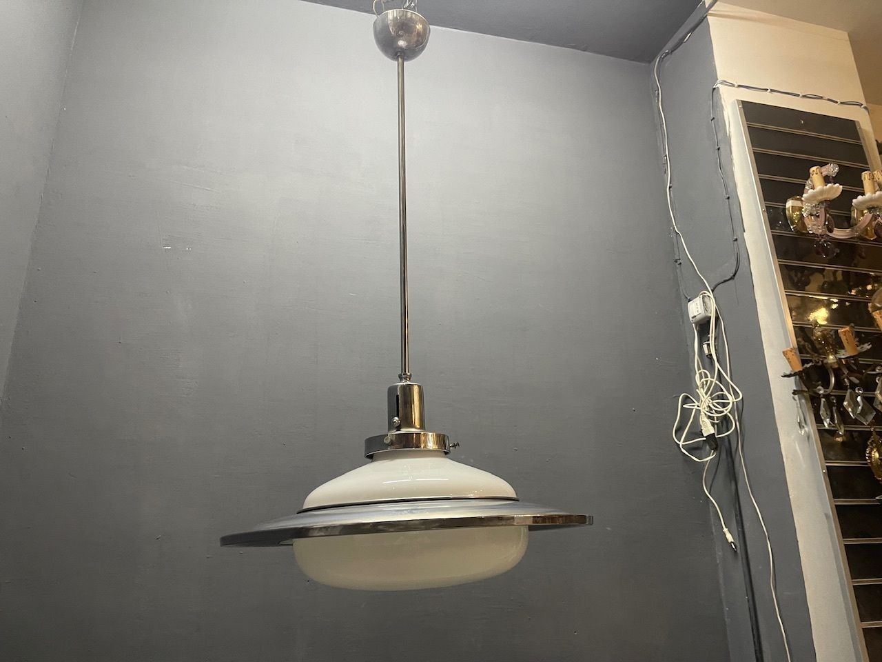 Space Age Chrome Pendant Lamp Attributed To Gino Sarfatti, 1950s photo buy