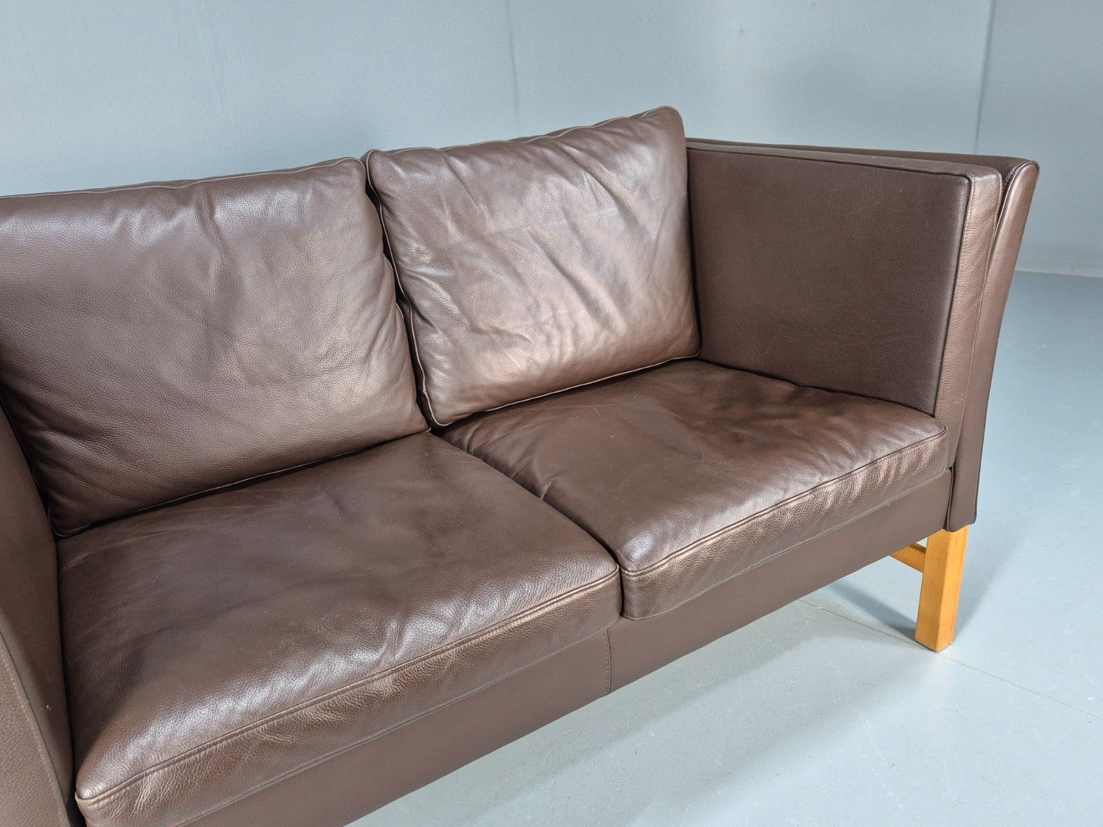 Mid Century Two Seater Sofa Vintage Danish Brown Leather Retro 1970 Eb10094 M2ss photo Furniture
