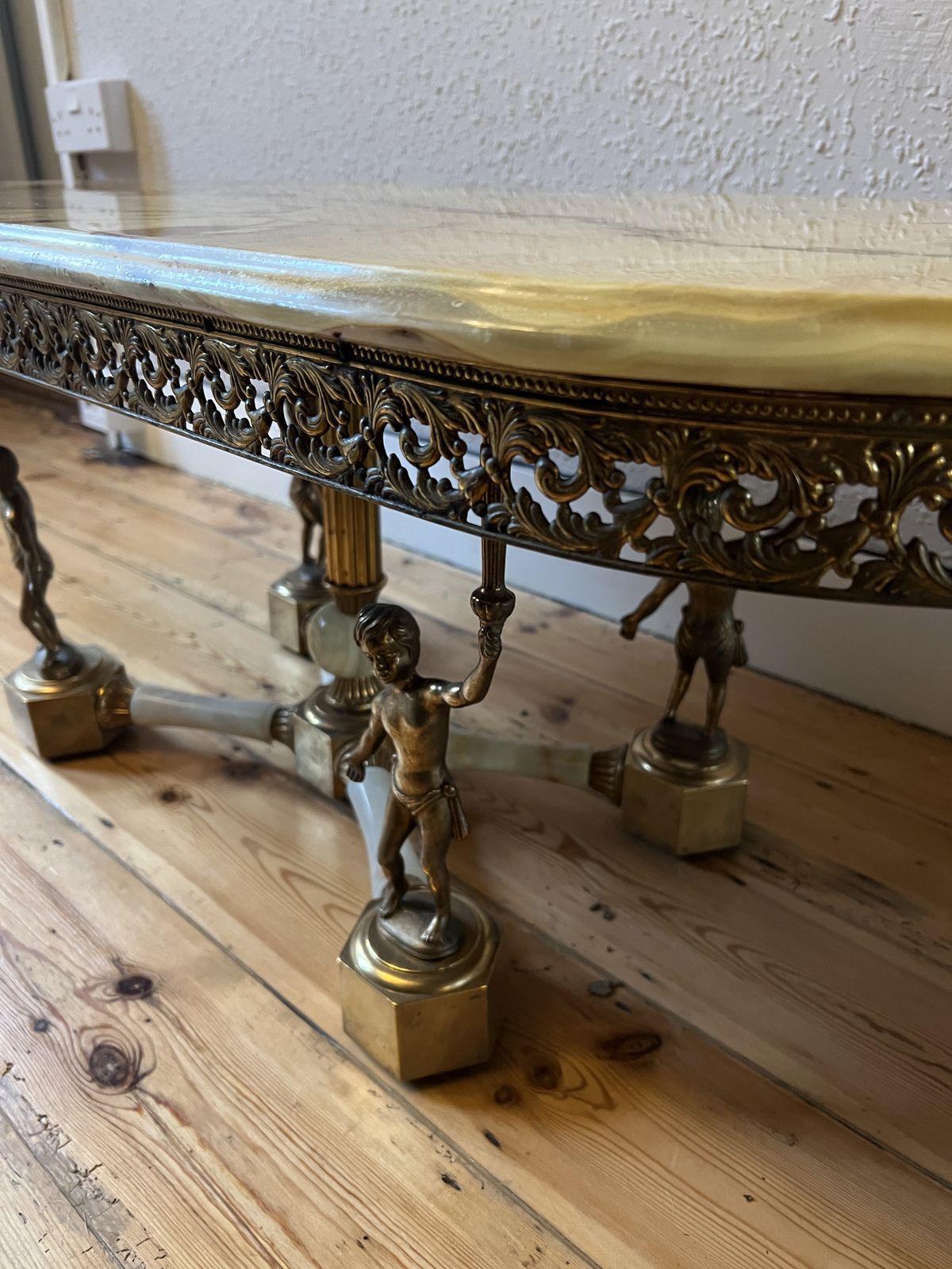 Onyx Marble And Brass Coffee Table, 1970 French Vintage Elegance photo furniture