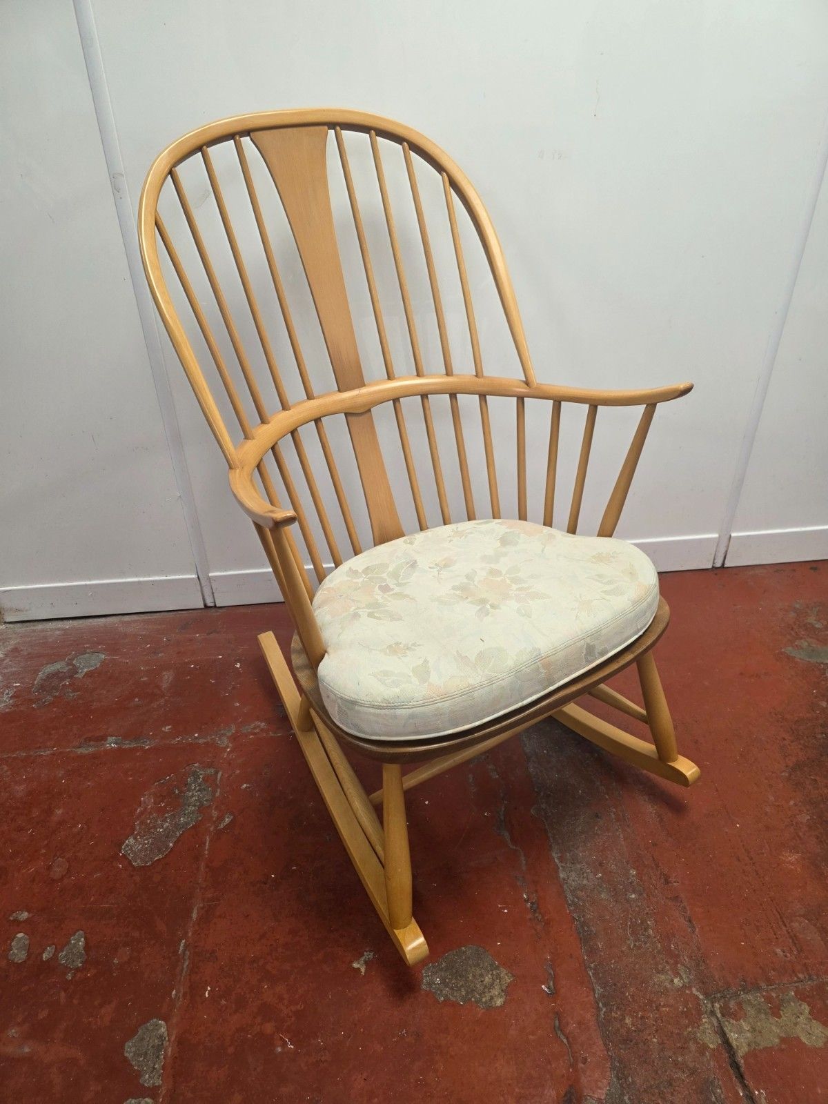 Blonde Ercol Chair Makers Rocking Chair With Original Cushion photo furniture