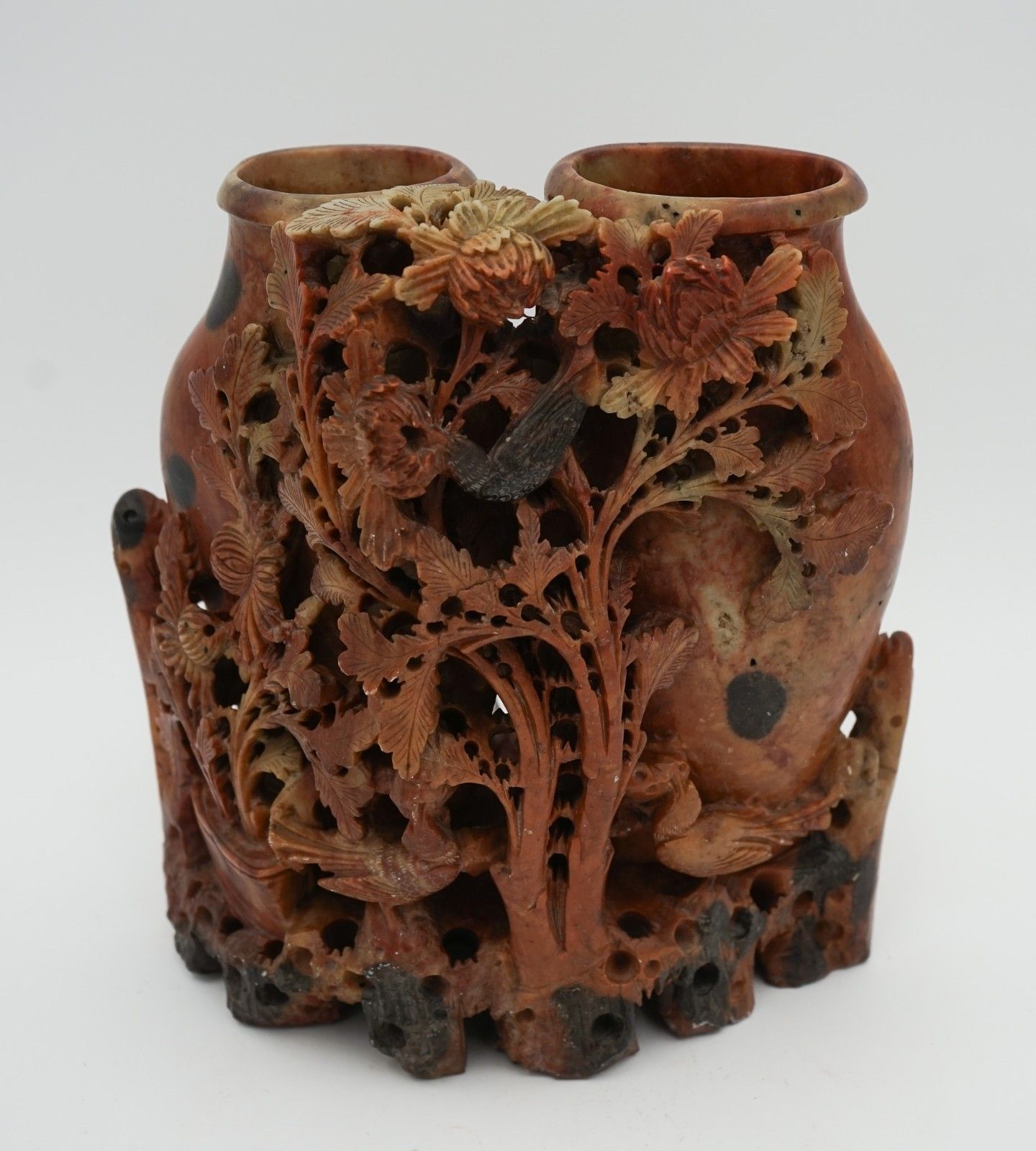 Early 20th Centry Oriental Chinese Hand Carved Soapstone Decorative Vases photo furniture