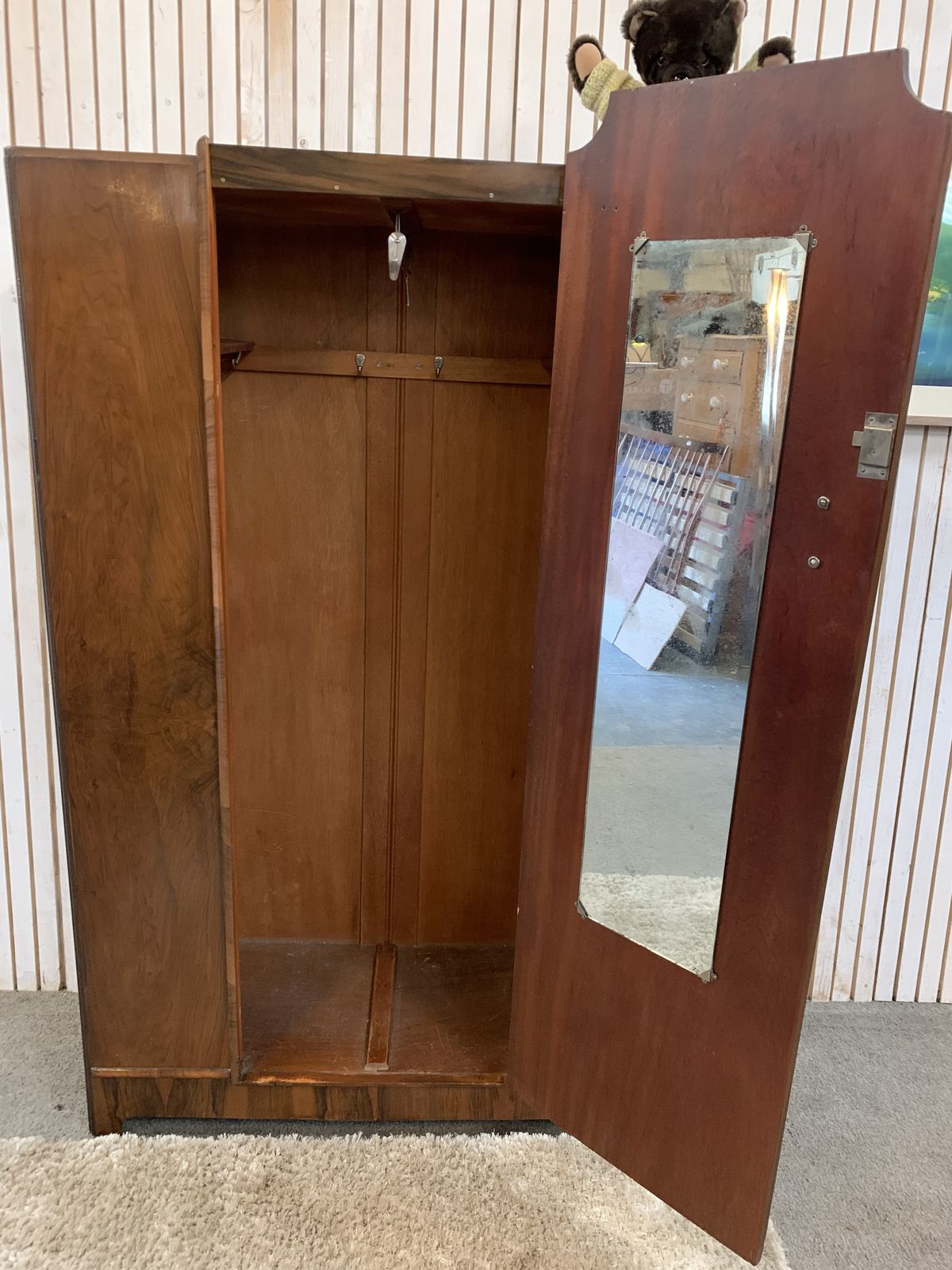 Walnut Veneered Wardrobe In Art Deco Style, Featuring A Single   photo for sale