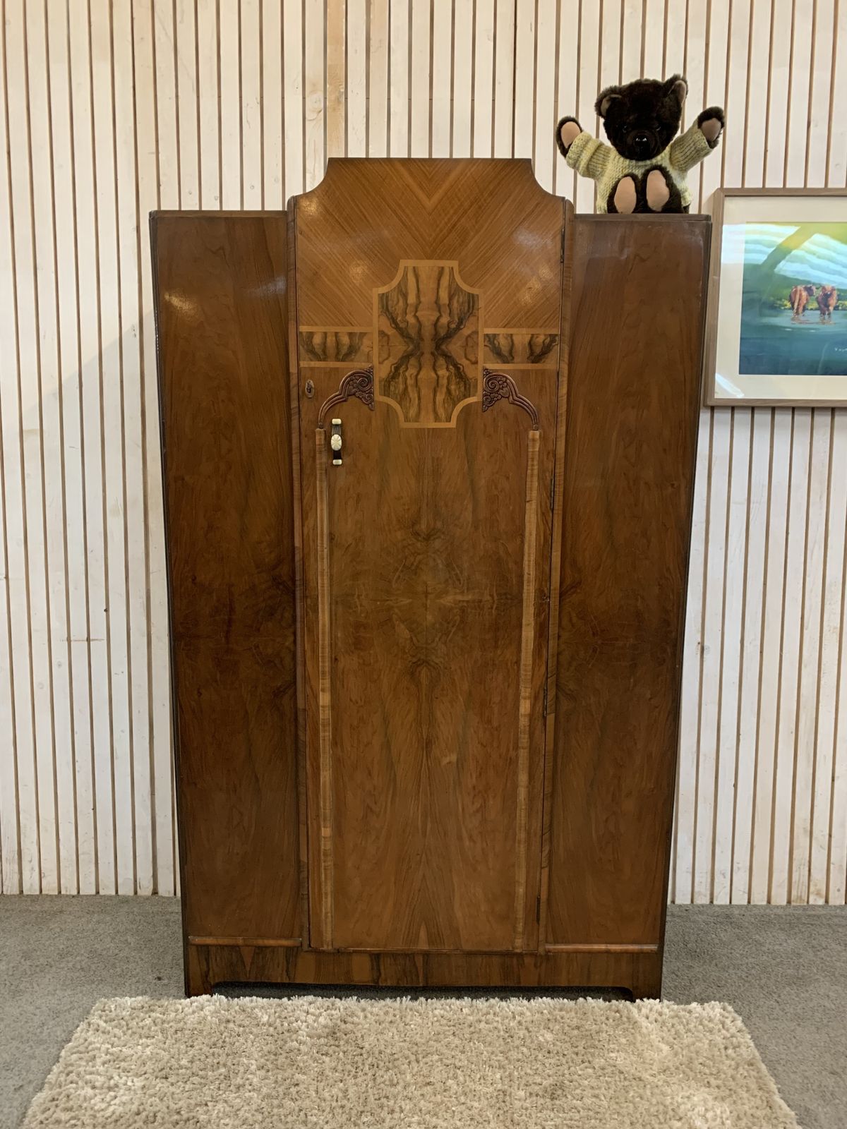 Walnut Veneered Wardrobe In Art Deco Style, Featuring A Single  