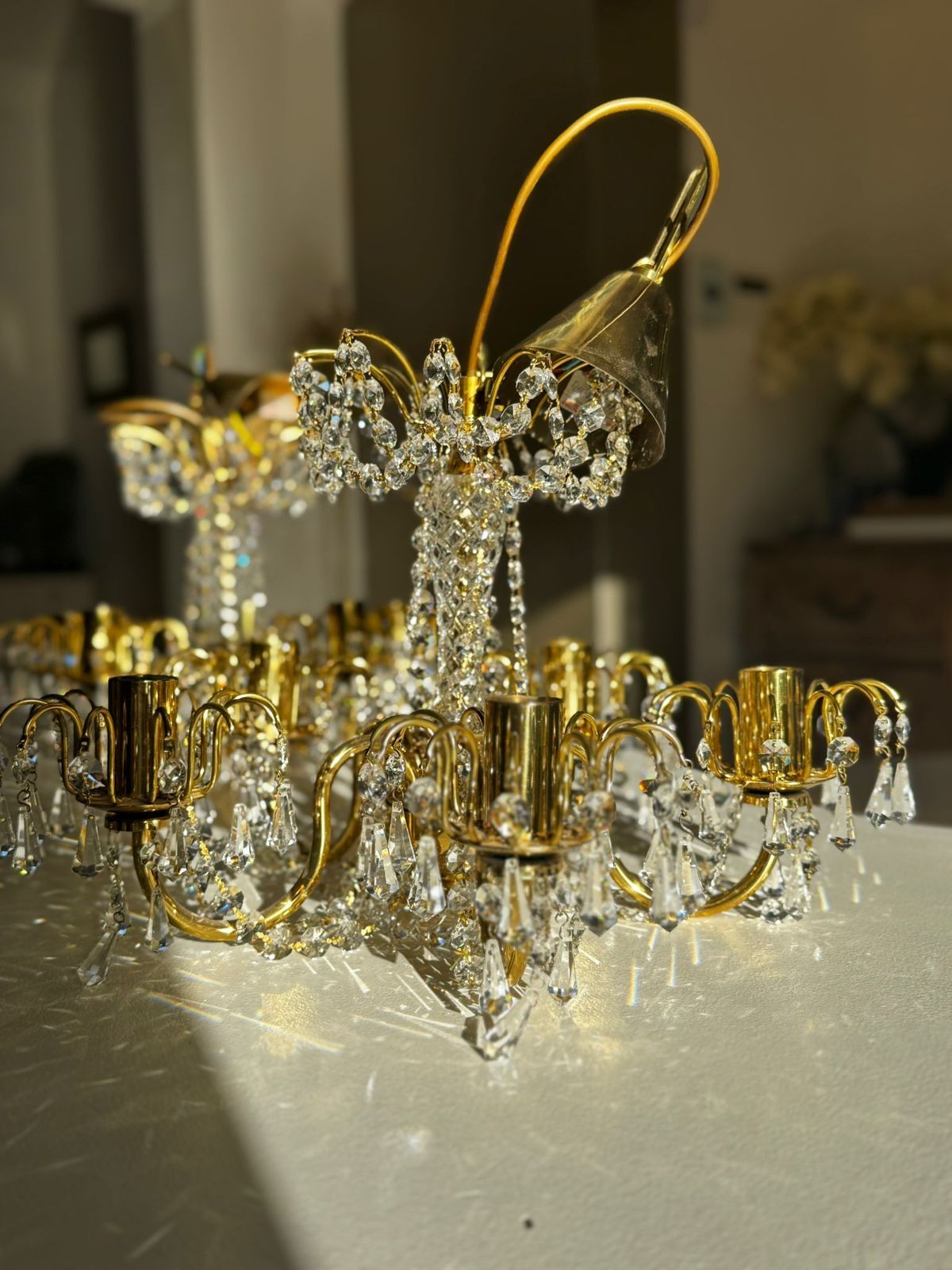Pair Vintage Preciosa 5 Arm Czech Crystal Chandeliers photo furniture