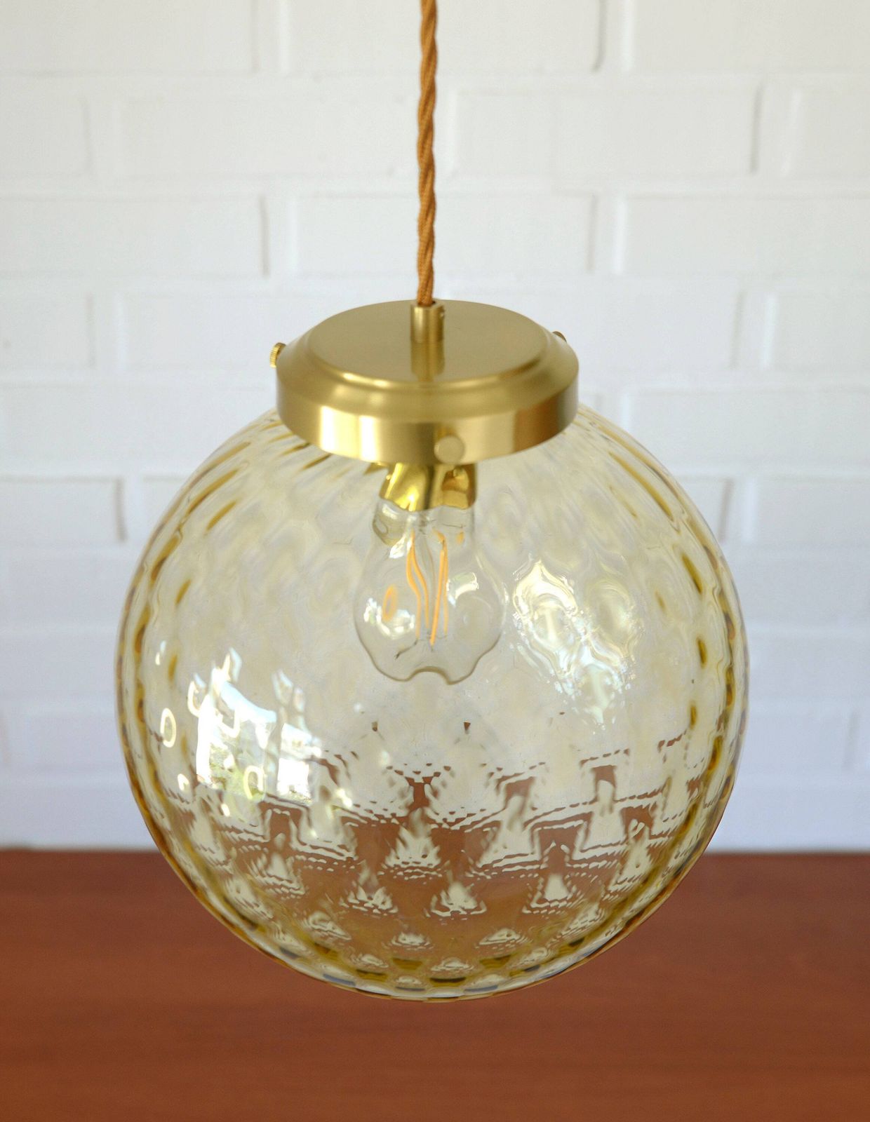 1 Of 2 Hand Blown Amber Glass Pendant Lamp: Vintage Italian Lighting photo Lighting
