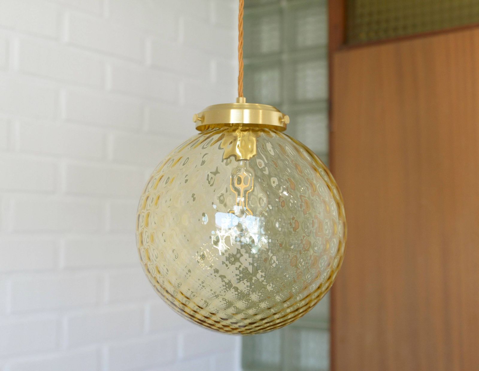 1 Of 2 Hand Blown Amber Glass Pendant Lamp: Vintage Italian Lighting photo vinterior