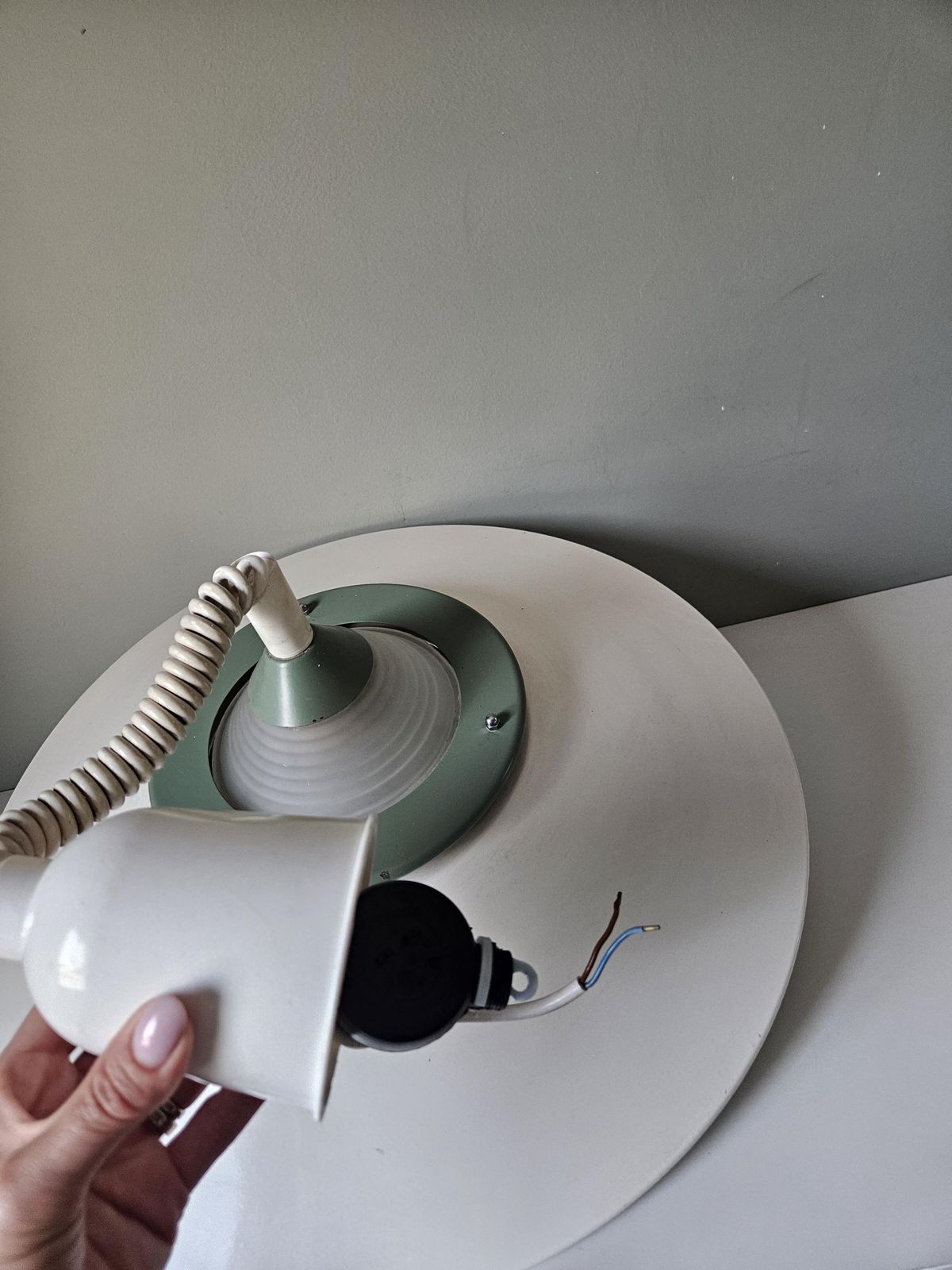 Vintage 80s Pendant Light: Scandinavian Metal Hanging Lamp photo Lighting