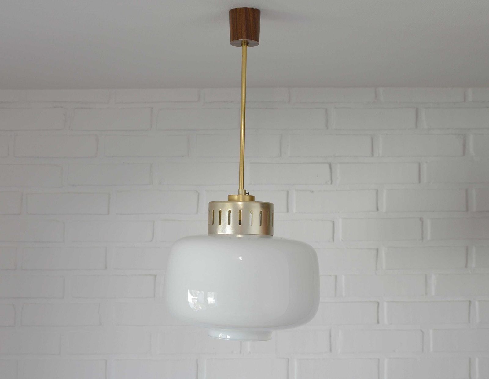 Vintage Scandinavian Pendant Light: White Glass Mid Century Modern Chandelier photo 220.0