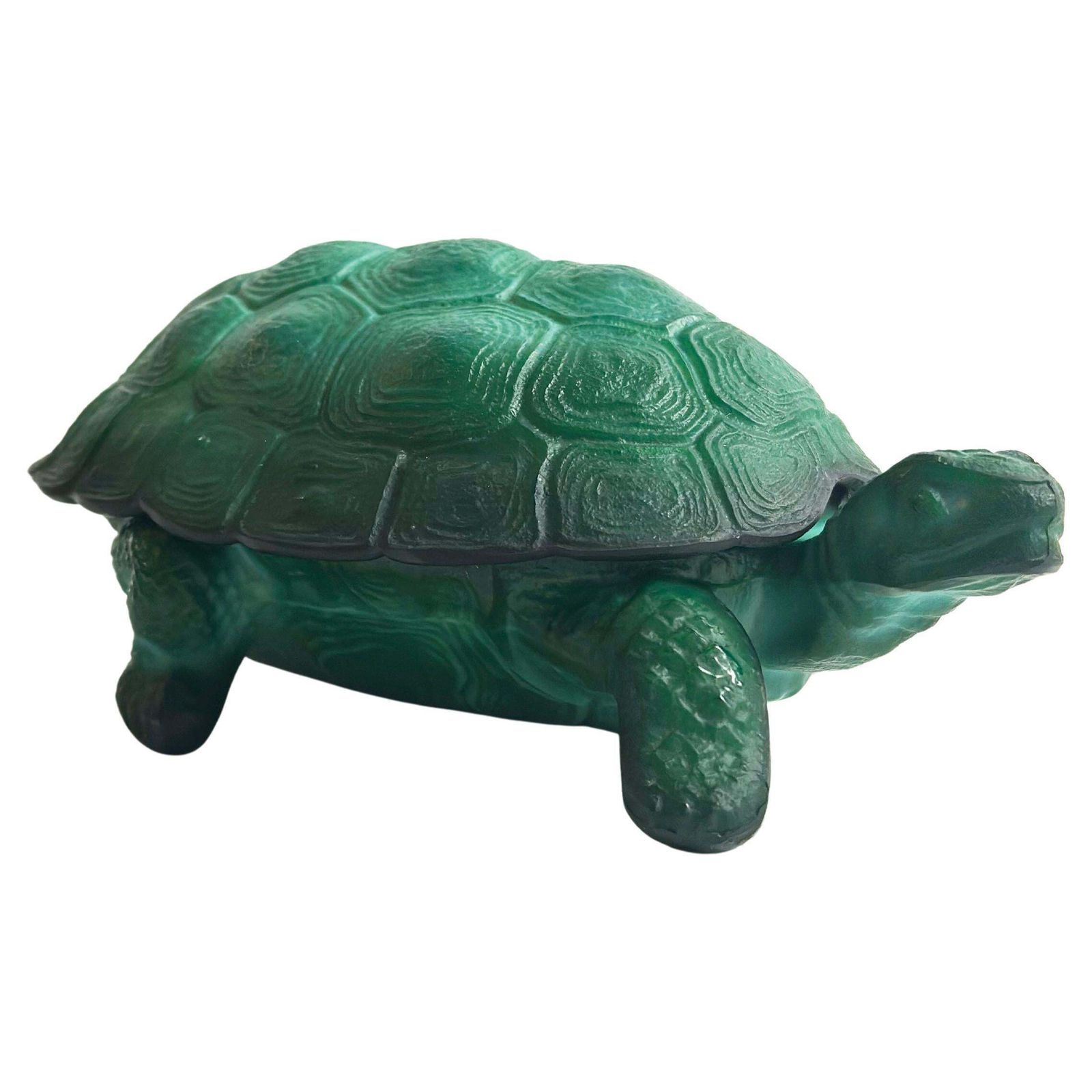 Malachite Green Glass Turtle Trinket Box By Curt Schlevogt, Czechoslovakia 1960s