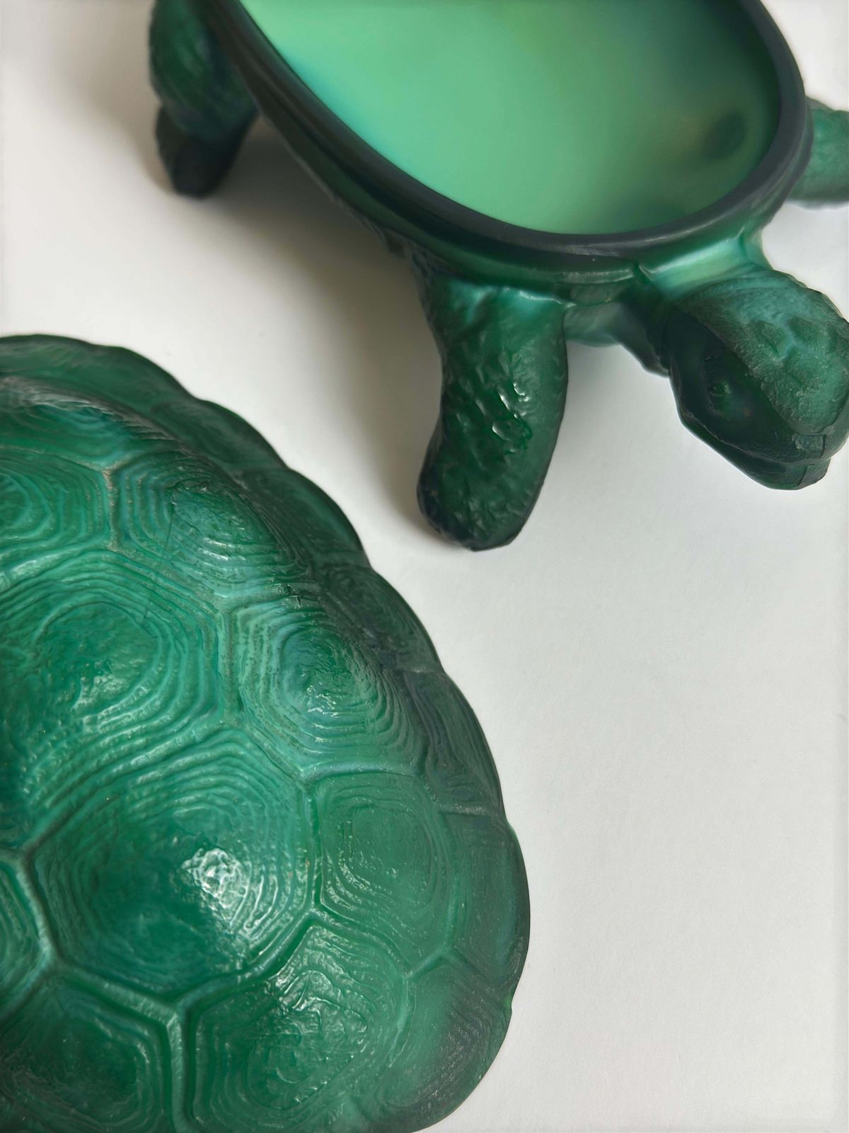 Malachite Green Glass Turtle Trinket Box By Curt Schlevogt, Czechoslovakia 1960s photo furniture