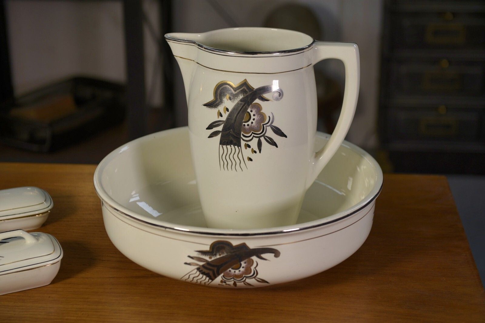 Boch And Louvière 1920 1930's Art Deco Decor Ceramic Toilet Set photo 198.0