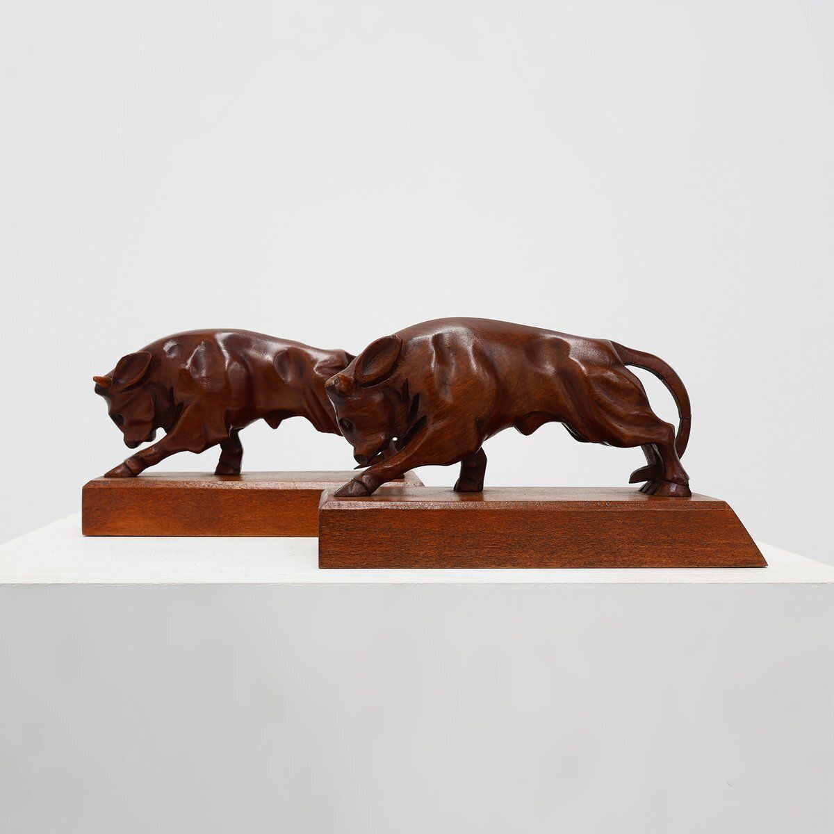 Art Deco Oak Bull Bookends, France, 1930s, Set Of 2