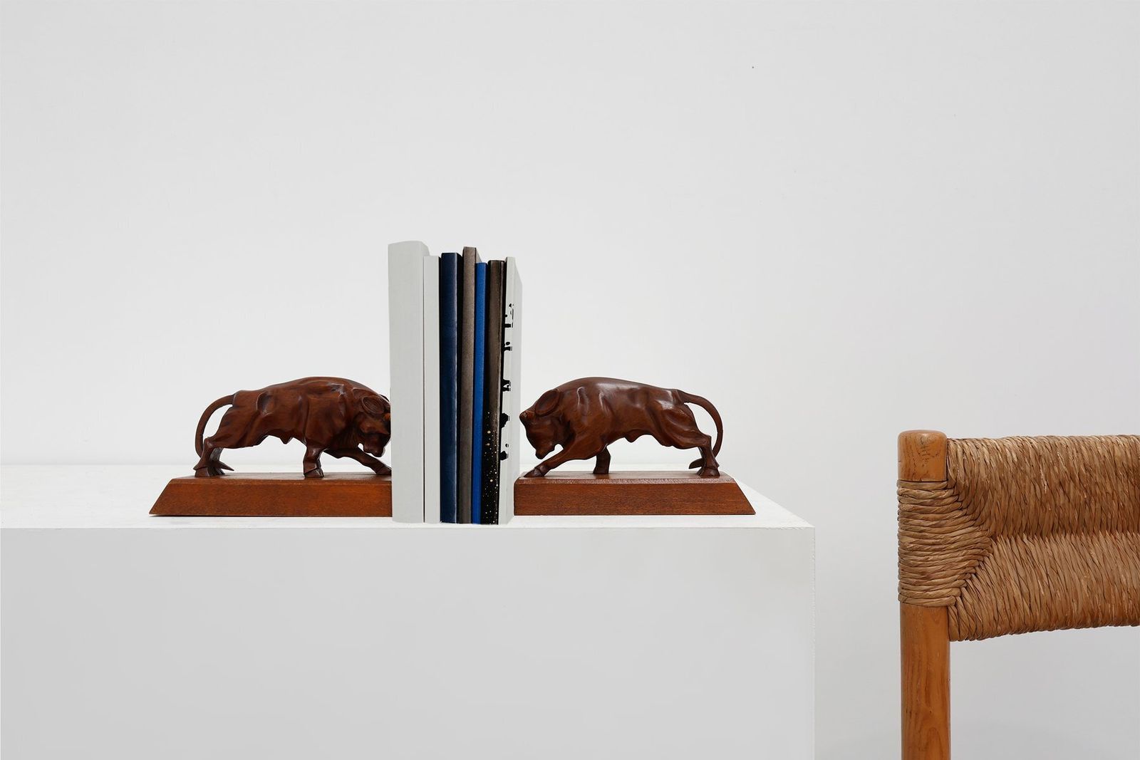 Art Deco Oak Bull Bookends, France, 1930s, Set Of 2 photo furniture