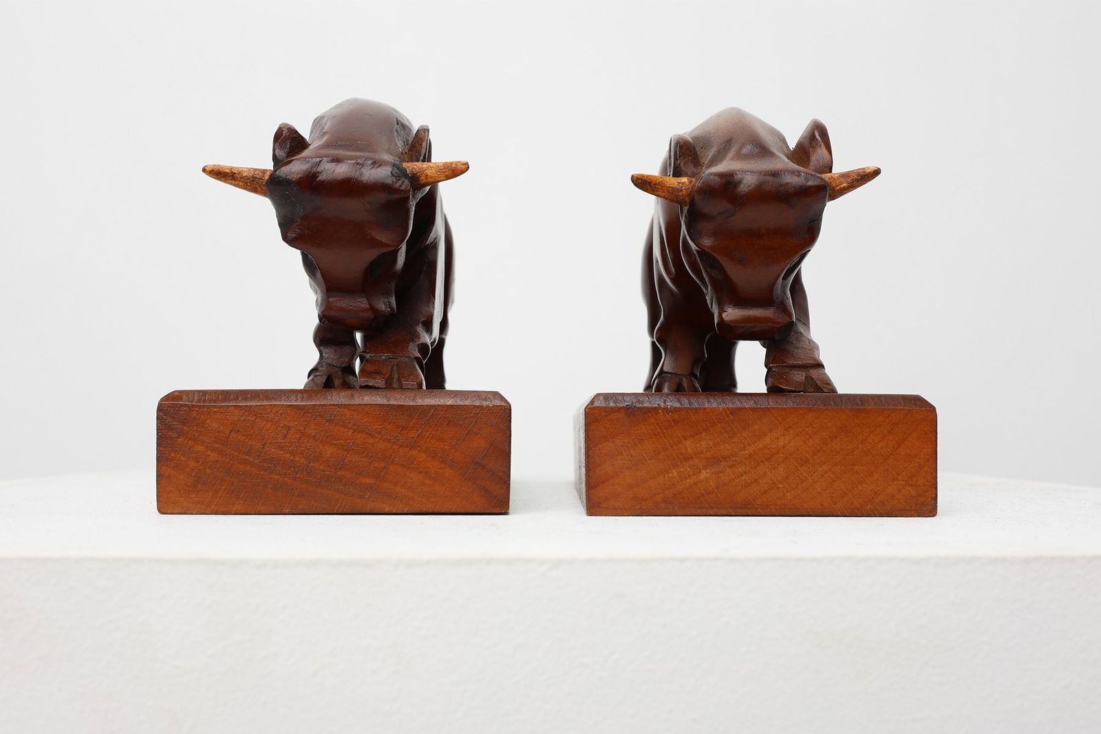 Art Deco Oak Bull Bookends, France, 1930s, Set Of 2 photo buy