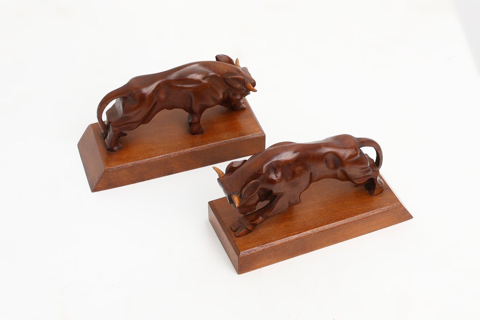 photo for sale Art Deco Oak Bull Bookends, France, 1930s, Set Of 2