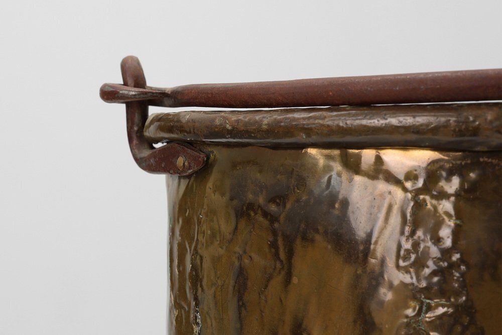 Large Antique 19th Century Hand Hammered Copper Kettle, France photo Home Decor