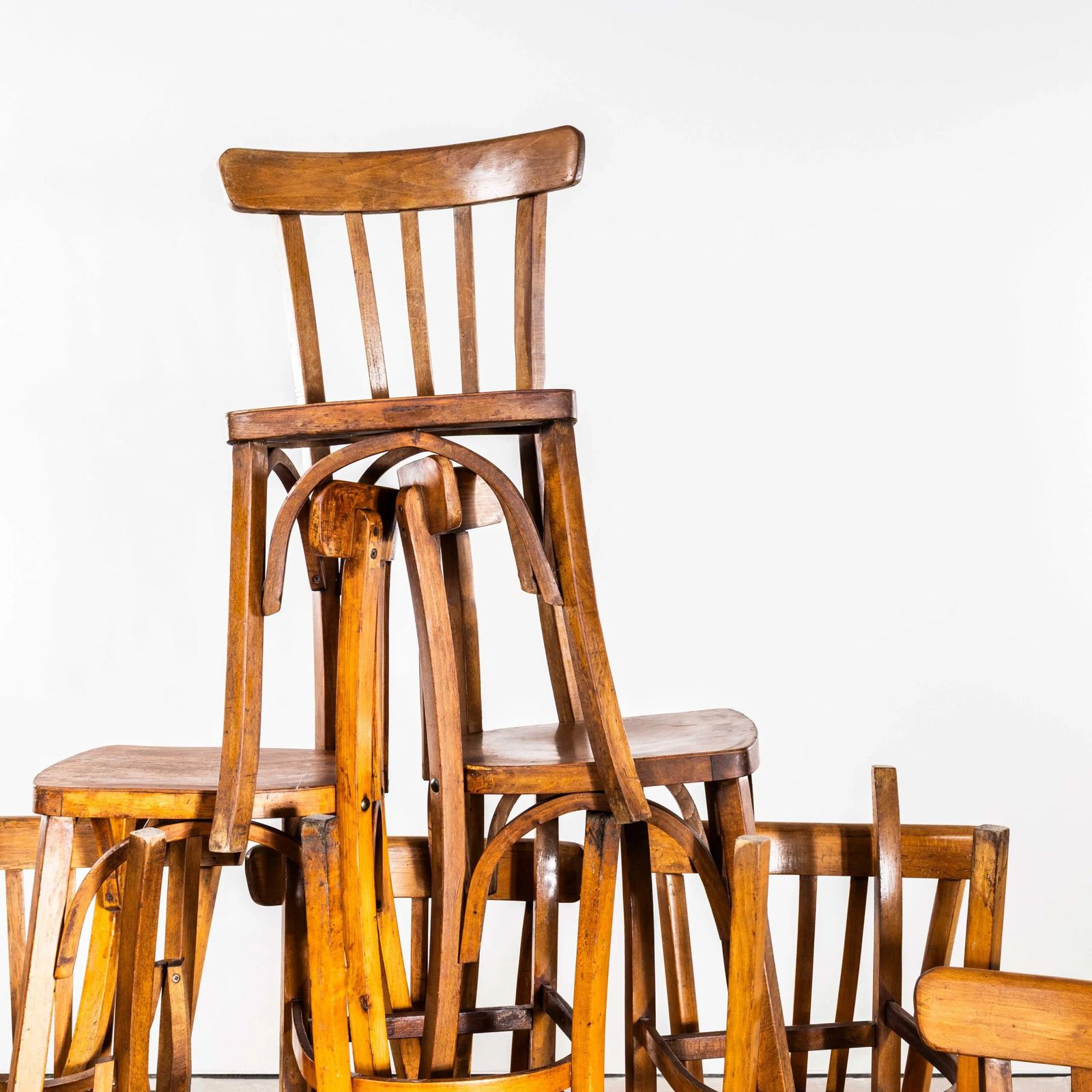 1950’s Warm Oak French Baumann Bentwood Bistro Dining Chairs photo vintage