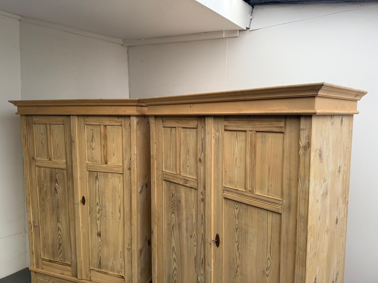 A Quality Pair Of Antique Pine Reeded Knockdown Wardrobes To Wax /Paint photo 1995.0