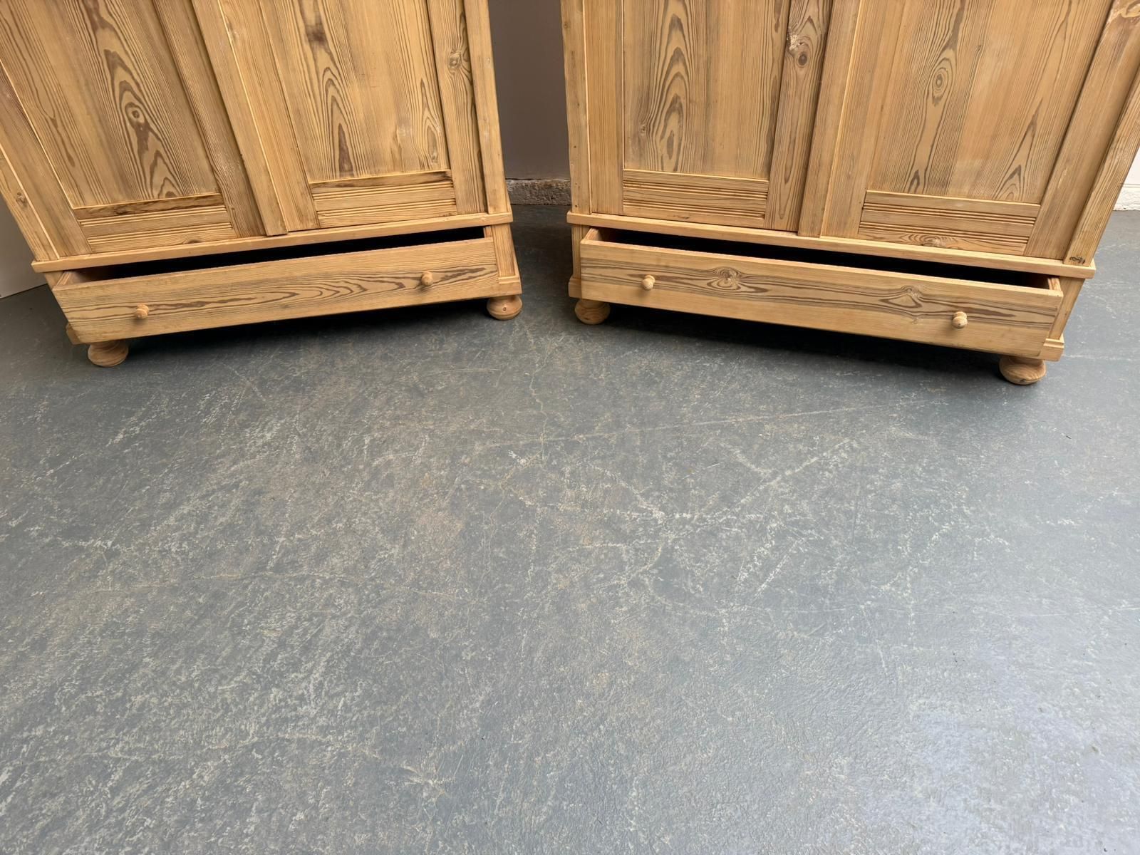 A Quality Pair Of Antique Pine Reeded Knockdown Wardrobes To Wax /Paint photo vinterior