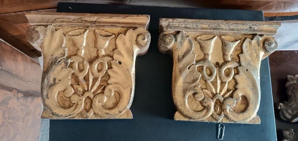 Antique Pair Of Carved And Gilded Wooden Friezes