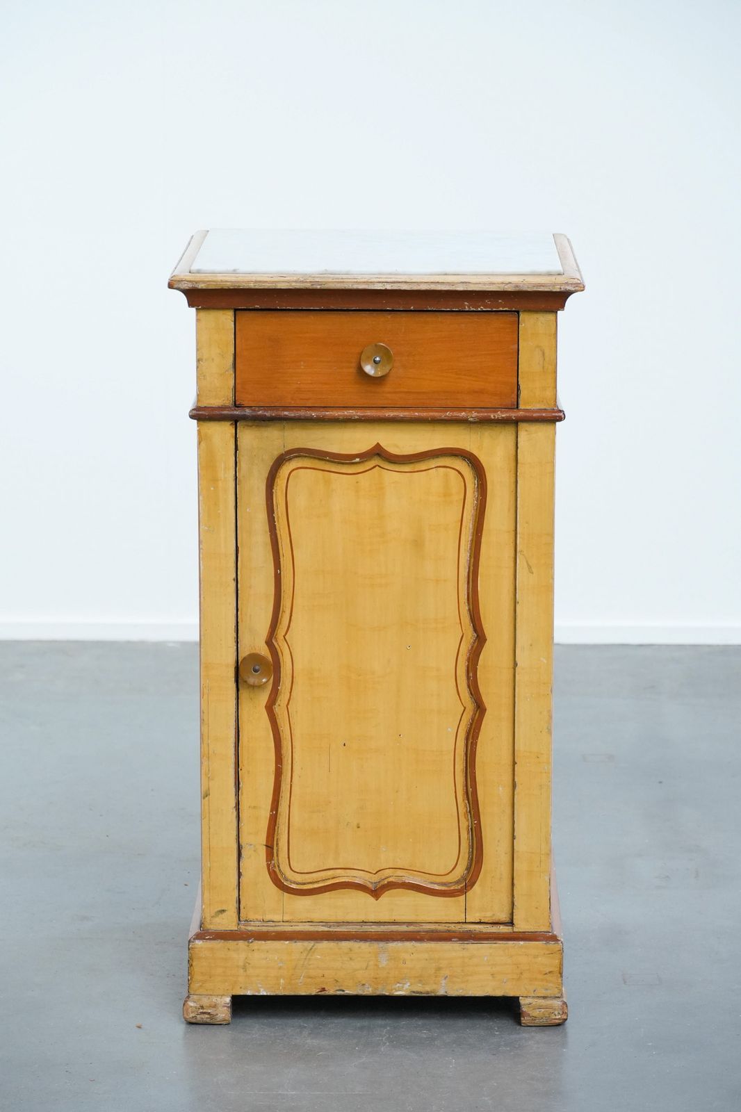 Antique Wooden 1 Door Hallway/Bedside Table With A Light Marble Top photo furniture