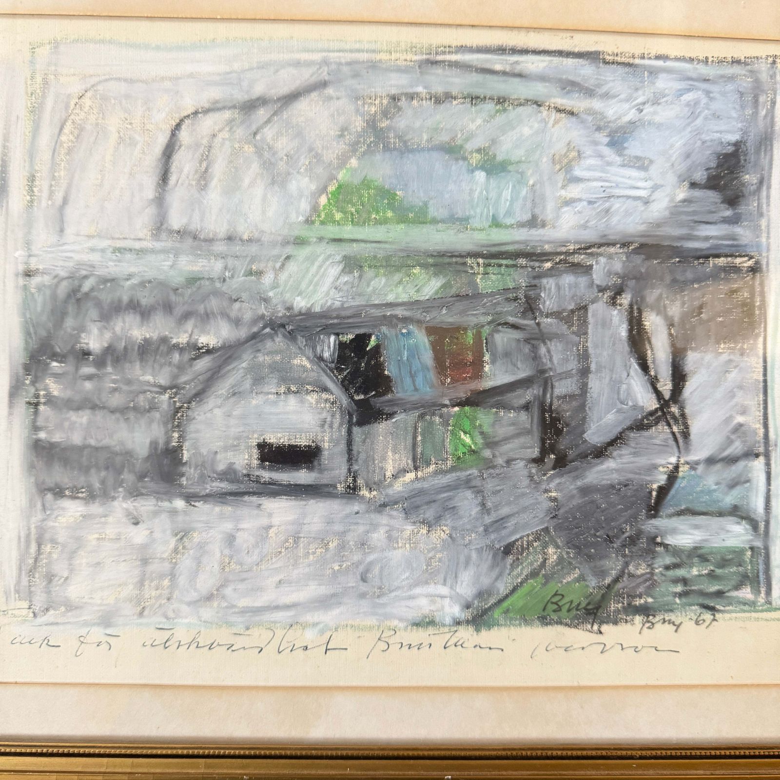 Kindness In The Mist, 1967. Vintage Swedish Abstract Pastel Painting. photo furniture