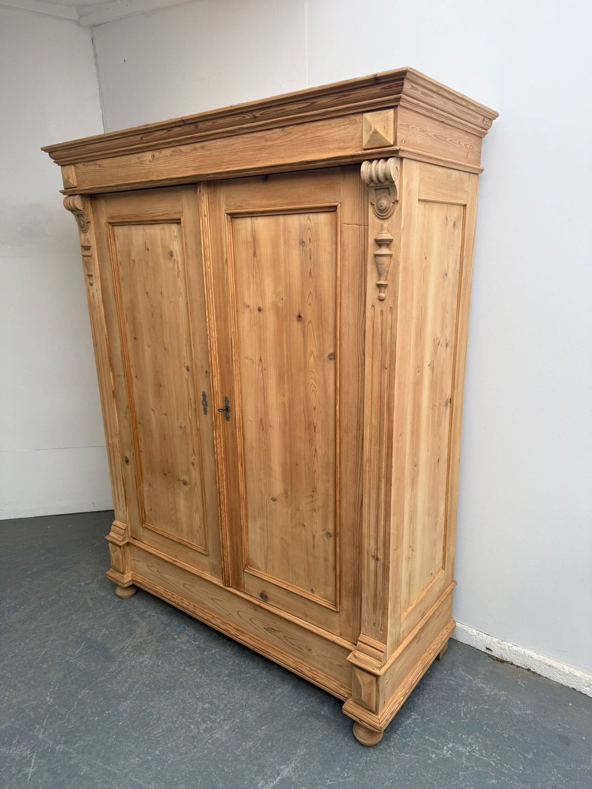 A Fabulous Victorian Pine Combination Knockdown Wardrobe To Wax/Paint