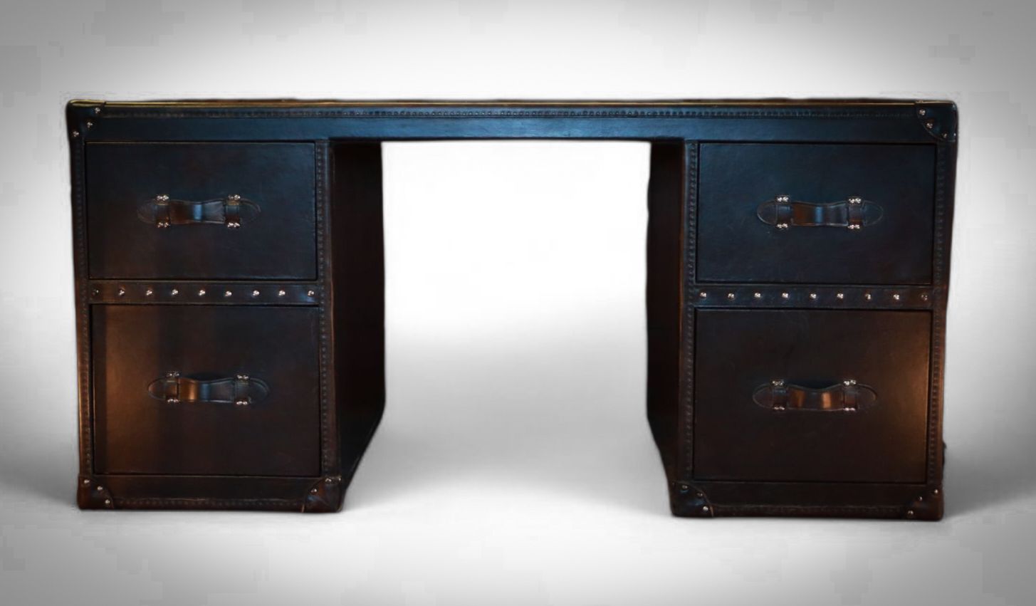 Stunning Timothy Oulton Halo Stoneyhurst Mayfair Leather Desk Destroyed Black photo Furniture
