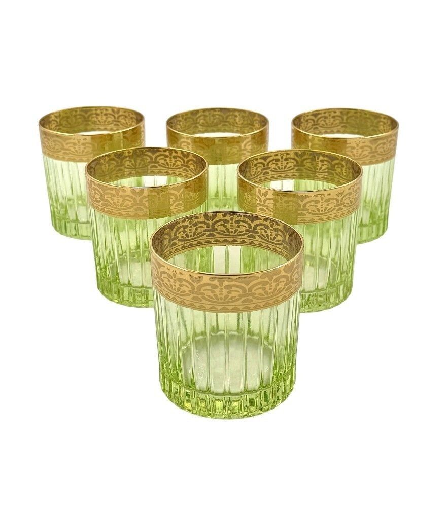 A Set Of Six Italian Artemisia Green Crystal Tumblers With 24 Ct Gold Decoration photo 295.0