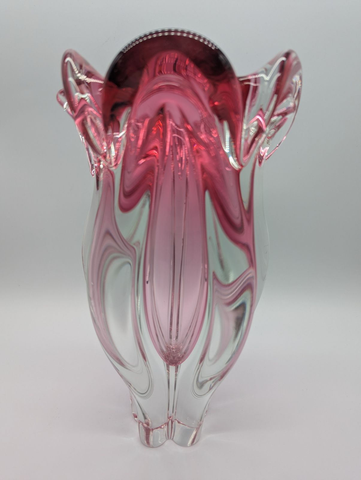 Large Josef Hospodka Pink Sommerso Vase, Chřibská Glassworks, 1960s (27 Cm, 3.6 Kg) photo buy