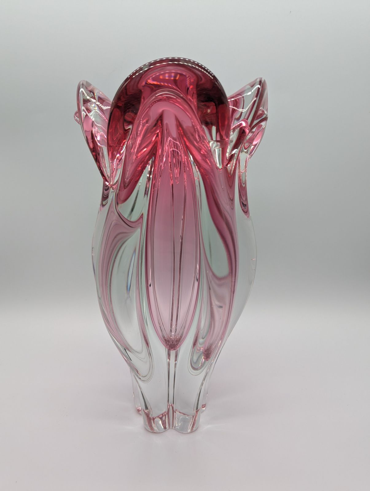 Large Josef Hospodka Pink Sommerso Vase, Chřibská Glassworks, 1960s (27 Cm, 3.6 Kg) photo vintage