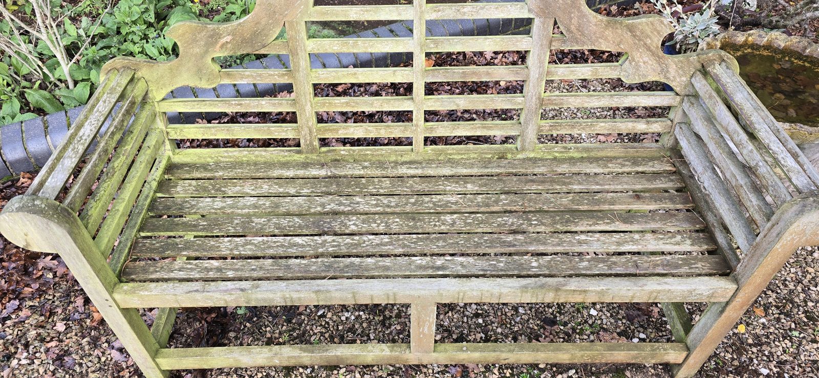 Silvered Teak Garden Bench, 1930s photo furniture