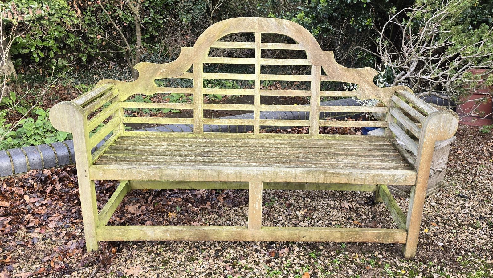 Silvered Teak Garden Bench, 1930s photo for sale