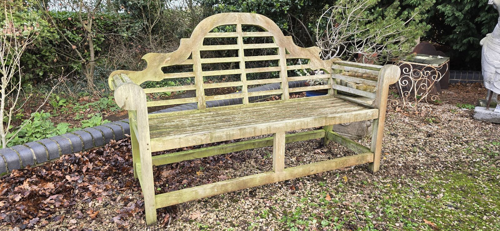 Silvered Teak Garden Bench, 1930s photo vinterior