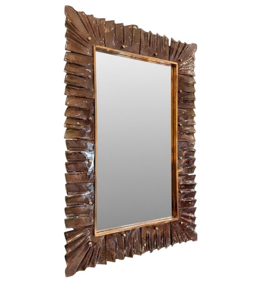 A Stunning Italian Bronze Murano Glass Frammed Mirror With Brass Inner Frame photo 4950.0