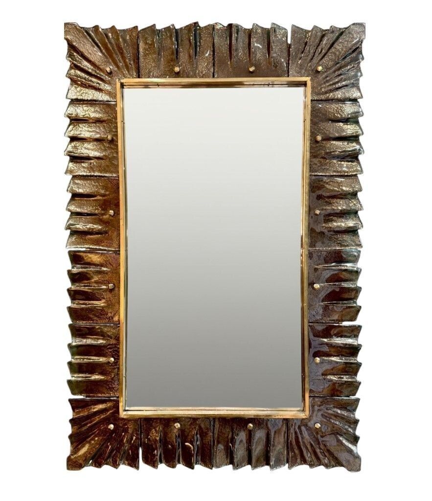 A Stunning Italian Bronze Murano Glass Frammed Mirror With Brass Inner Frame photo vintage