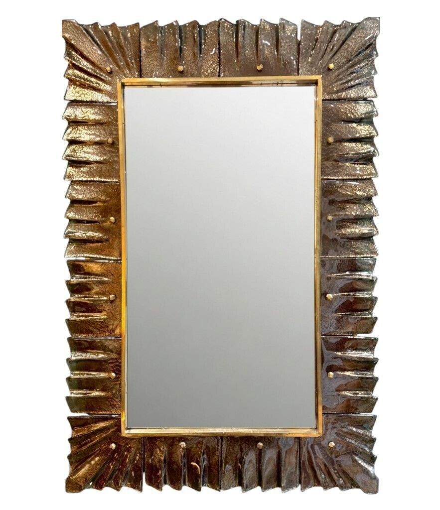 photo vinterior A Stunning Italian Bronze Murano Glass Frammed Mirror With Brass Inner Frame
